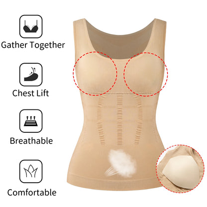 Women Padded Shapewear Camisole Body Shaper Compression Shirt With Pads Waist Trainer Tummy Slimming Tank Tops Seamless Corset