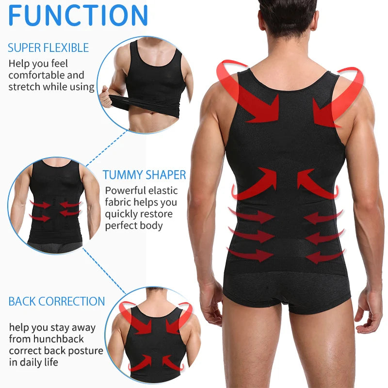 Mens Body Shaper Belly Reducing Shapewear Abs Abdomen Slimming Compression Shirts Corset Top Fitness Hide Gynecomastia Underwear