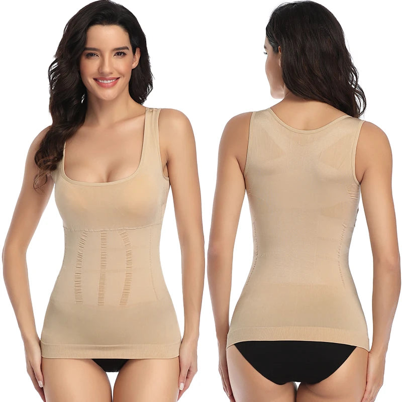 Women Padded Shapewear Camisole Body Shaper Compression Shirt With Pads Waist Trainer Tummy Slimming Tank Tops Seamless Corset