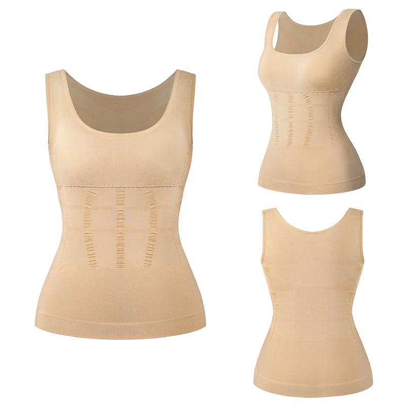 Women Padded Shapewear Camisole Body Shaper Compression Shirt With Pads Waist Trainer Tummy Slimming Tank Tops Seamless Corset