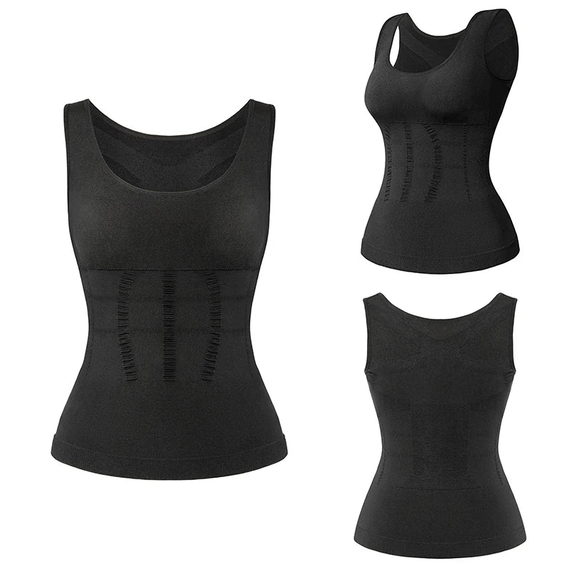 Women Padded Shapewear Camisole Body Shaper Compression Shirt With Pads Waist Trainer Tummy Slimming Tank Tops Seamless Corset