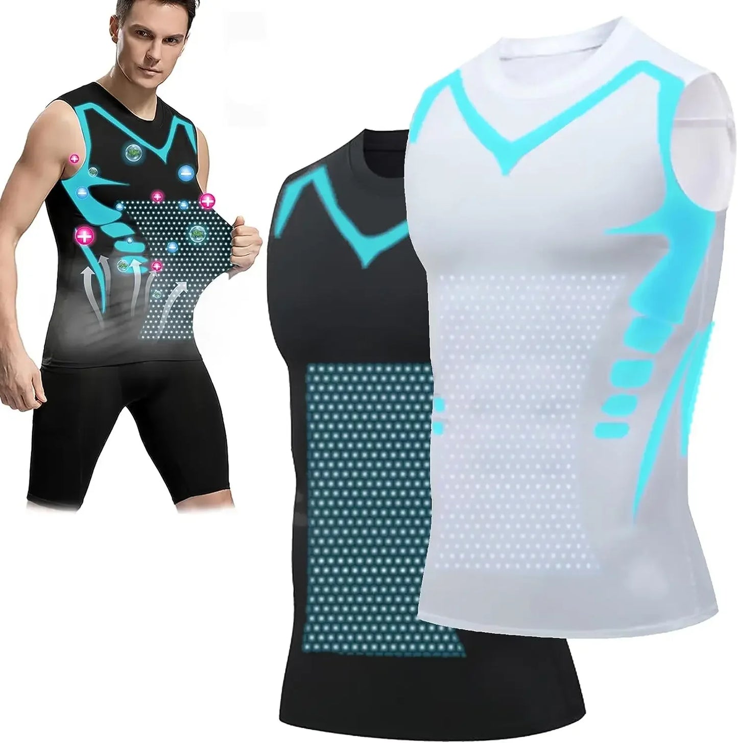 Men's Ionic Shaping Vest Ice-Silk Slimming Vest Body Shaper Compression T-Shirts Tank Top Tummy Control Quick-dry Fitness Shirts