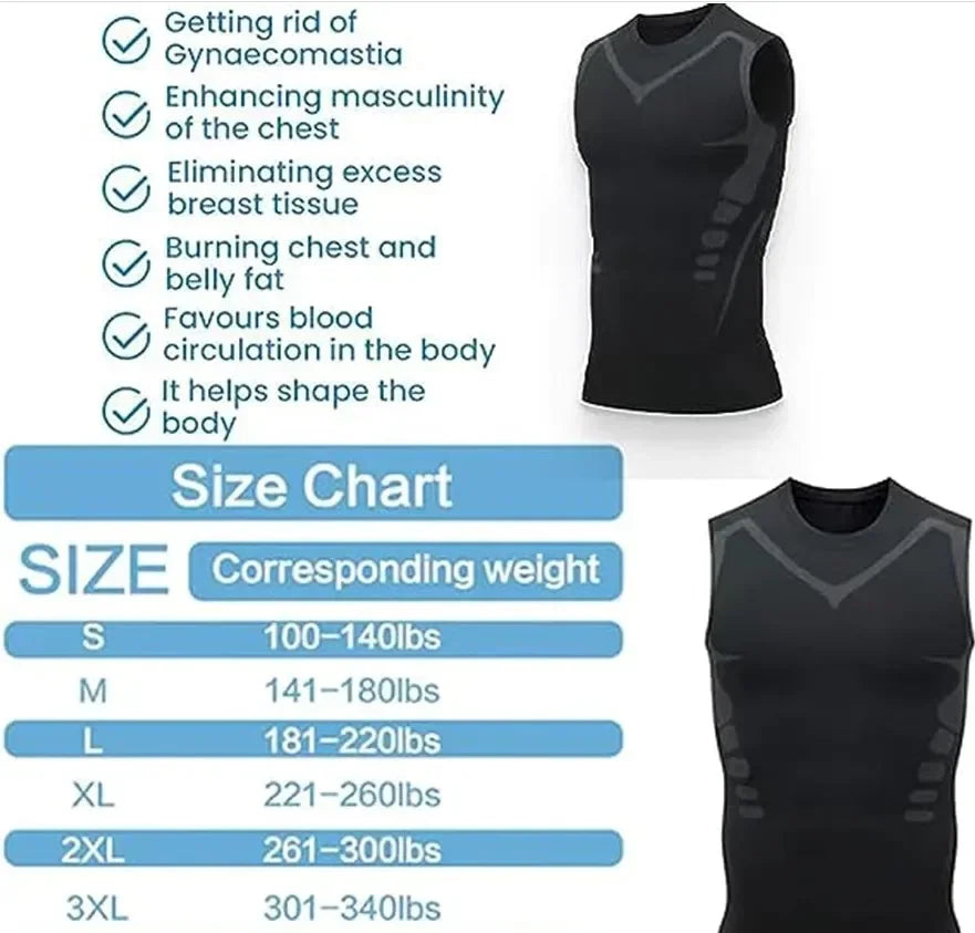 Men's Ionic Shaping Vest Ice-Silk Slimming Vest Body Shaper Compression T-Shirts Tank Top Tummy Control Quick-dry Fitness Shirts