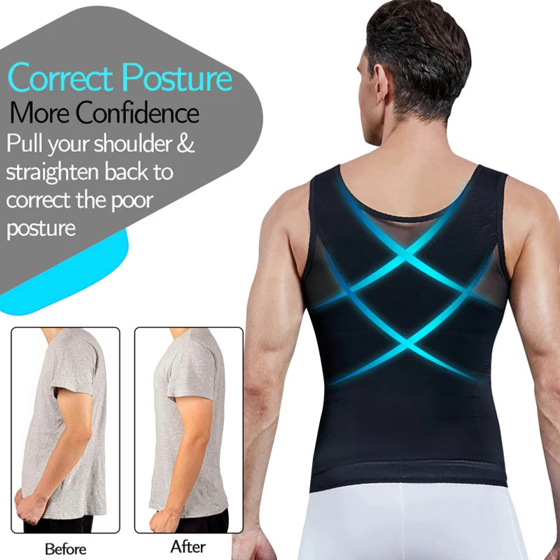 Men Chest Compression Shirt Slimming Body Shaper Posture Vest Tummy Control Shapewear Abdomen Undershirt Underwear Girdle Corset