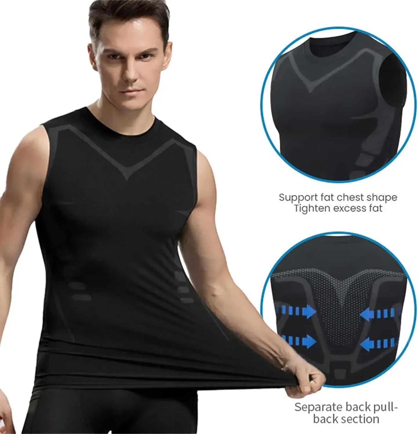 Men's Ionic Shaping Vest Ice-Silk Slimming Vest Body Shaper Compression T-Shirts Tank Top Tummy Control Quick-dry Fitness Shirts