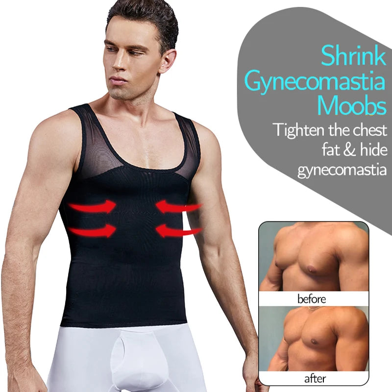 Men Chest Compression Shirt Slimming Body Shaper Posture Vest Tummy Control Shapewear Abdomen Undershirt Underwear Girdle Corset