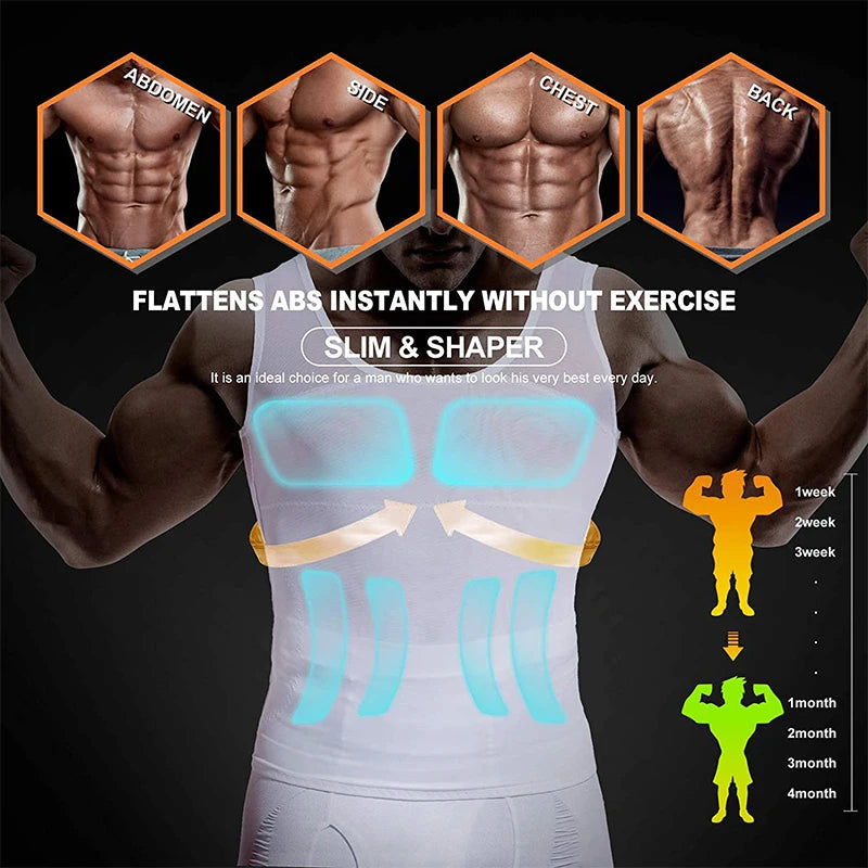 Men Chest Compression Shirt Slimming Body Shaper Posture Vest Tummy Control Shapewear Abdomen Undershirt Underwear Girdle Corset