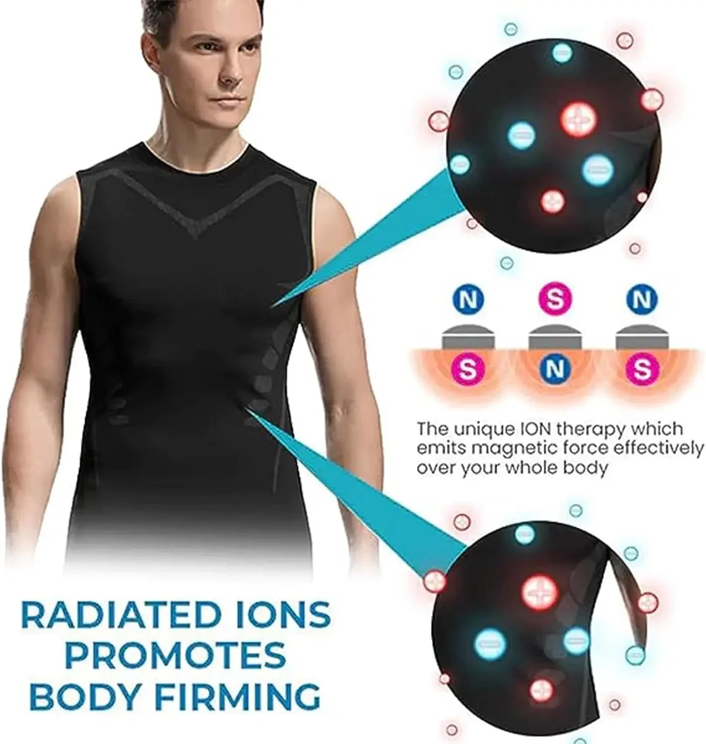 Men's Ionic Shaping Vest Ice-Silk Slimming Vest Body Shaper Compression T-Shirts Tank Top Tummy Control Quick-dry Fitness Shirts