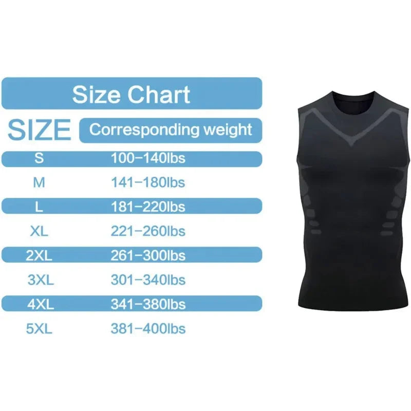 Men's Ionic Shaping Vest Ice-Silk Slimming Vest Body Shaper Compression T-Shirts Tank Top Tummy Control Quick-dry Fitness Shirts