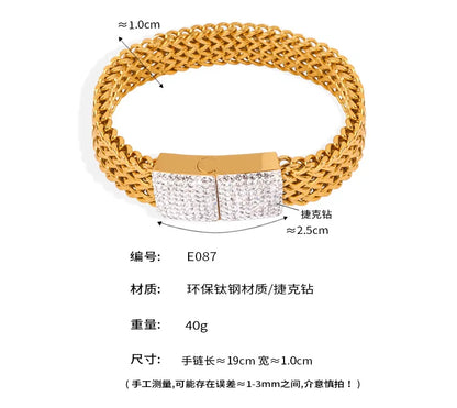 Stainless Steel Bangle Bracelet For Women Elegant Geometric Gold Plated Zircon Woven Chain Women's Hand Bracelets Luxury Jewelry