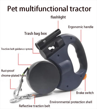 Dual Dogs Pet Leash Ropes Auto Retractable Pet Cat Dog Traction Rope Adjustable Dual Dogs Strap Auto Flexible Dog Pet Leash Rope